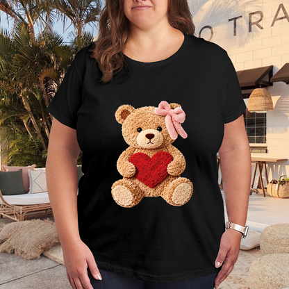 Fluffy Teddy Bear Holding Red Heart Coquette Tee