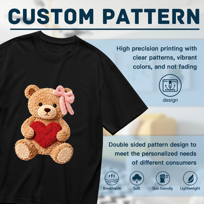 Fluffy Teddy Bear Holding Red Heart Coquette Tee