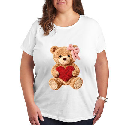 Fluffy Teddy Bear Holding Red Heart Coquette Tee