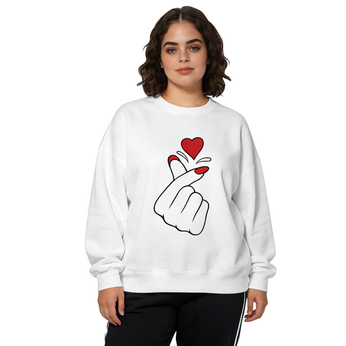 Cute Korean Finger Heart Love Gesture Crewneck Sweatshirt