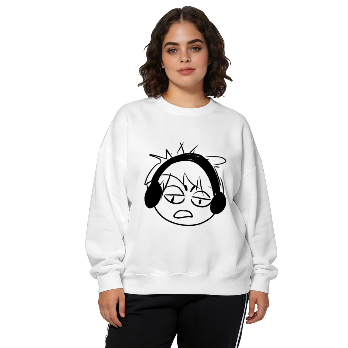 Frustrated Gamer Anime Boy With Headphones Crewneck Sweatshirt