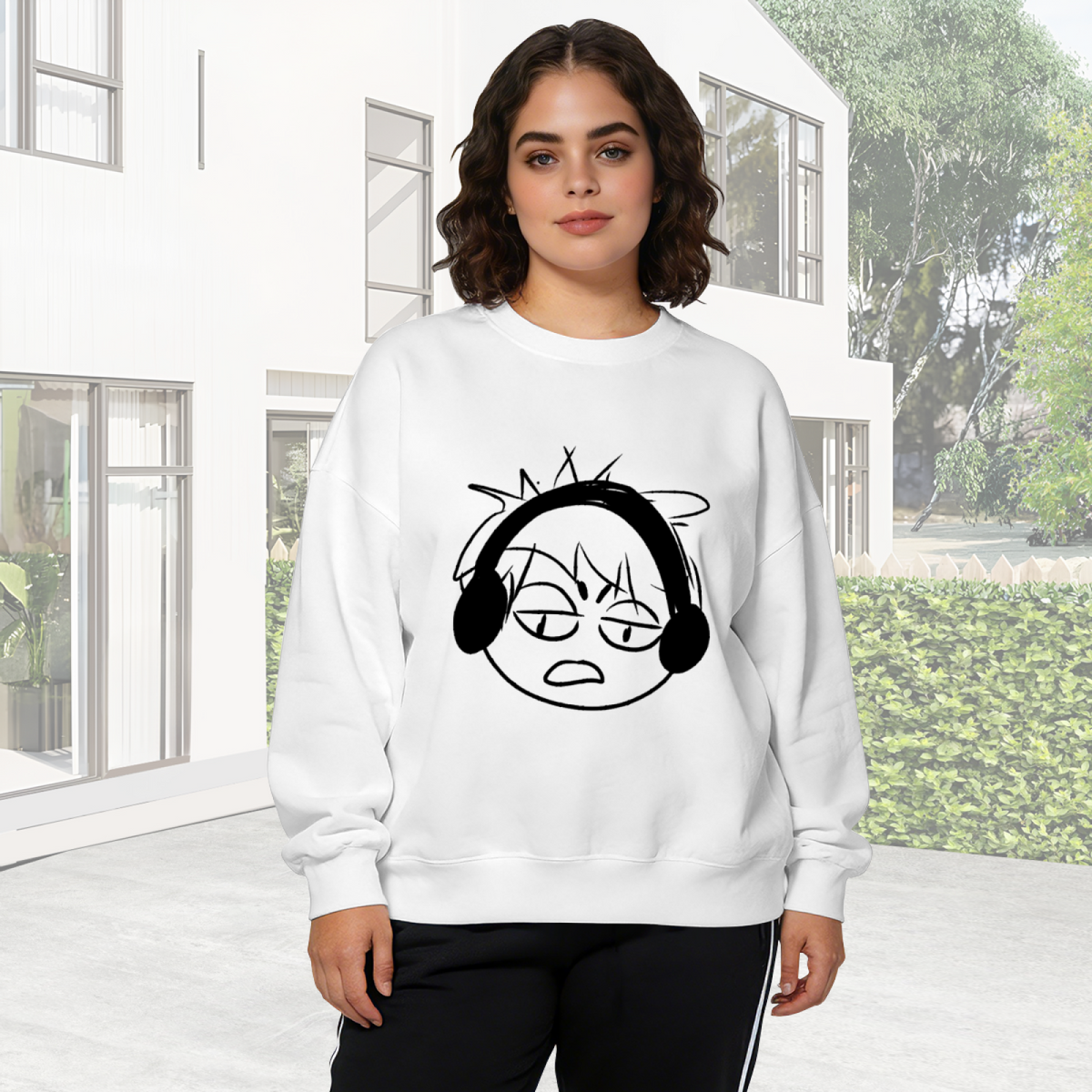 Frustrated Gamer Anime Boy With Headphones Crewneck Sweatshirt