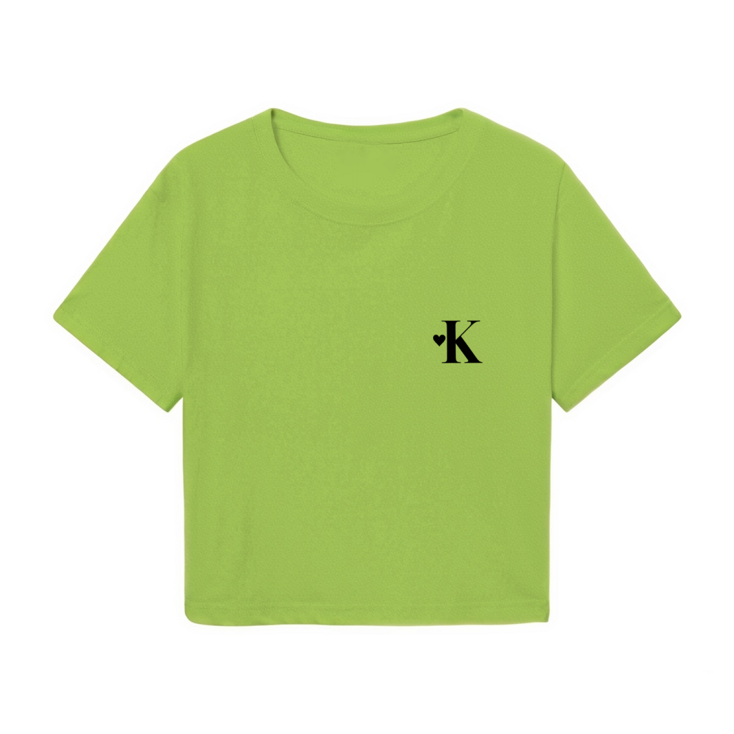 Lime Green Tiny K Letter Heart Crop Tee Cute Minimal Initial Graphic Top