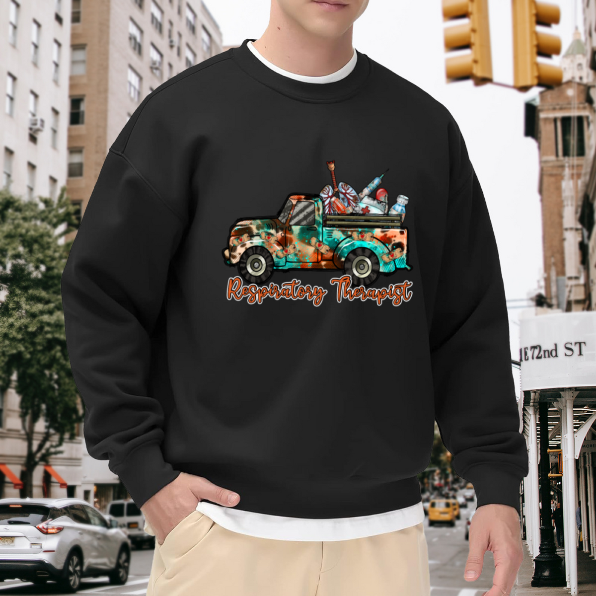 Respiratory Therapist Vintage Truck Profession Graphic Crewneck Sweatshirt