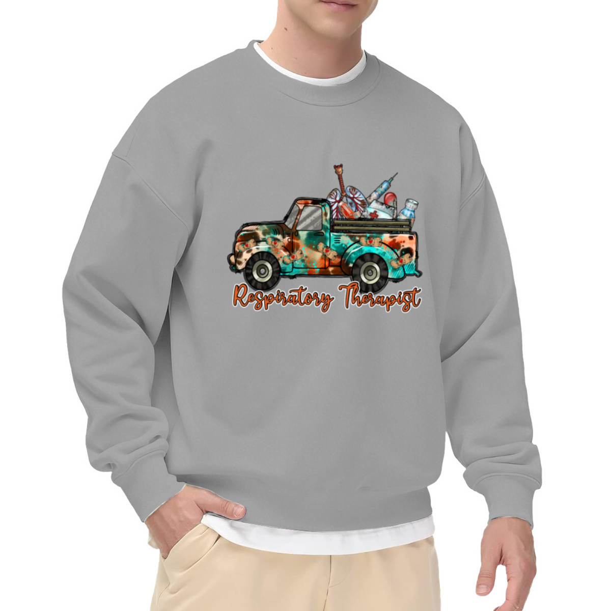 Respiratory Therapist Vintage Truck Profession Graphic Crewneck Sweatshirt
