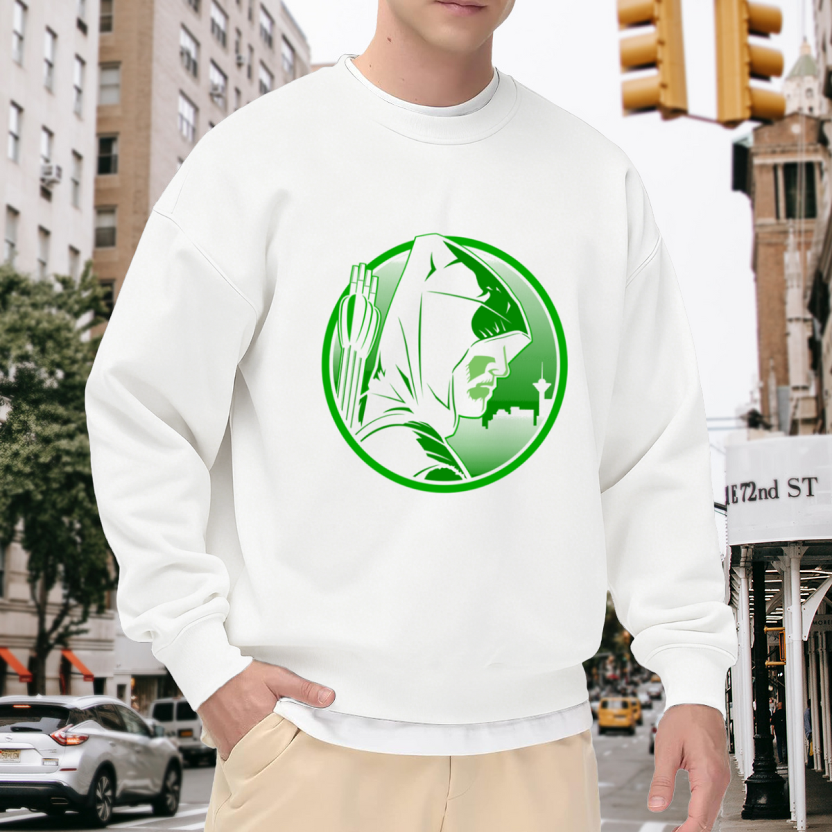 Green Arrow Superhero Comic Character Circle Crewneck Sweatshirt