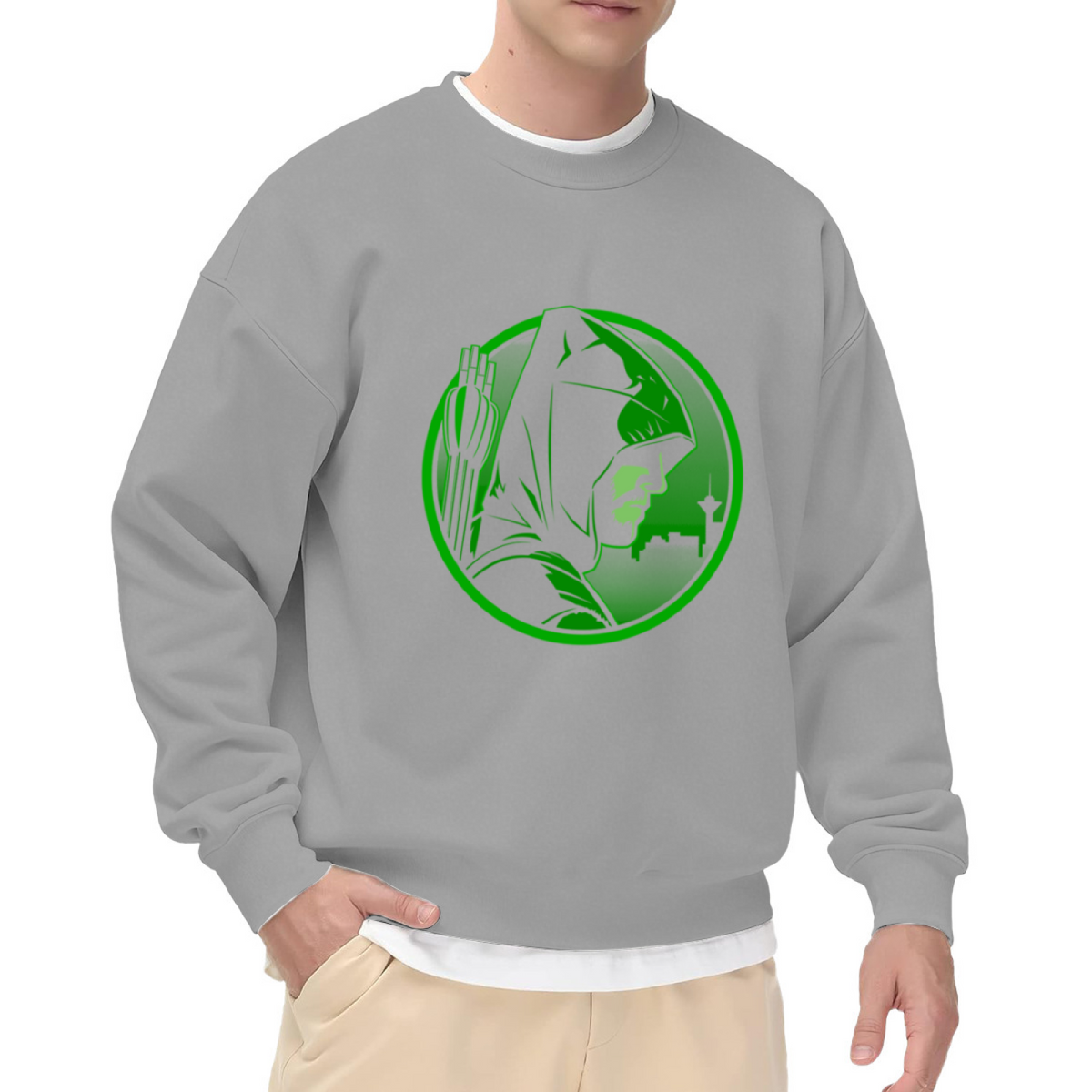 Green Arrow Superhero Comic Character Circle Crewneck Sweatshirt