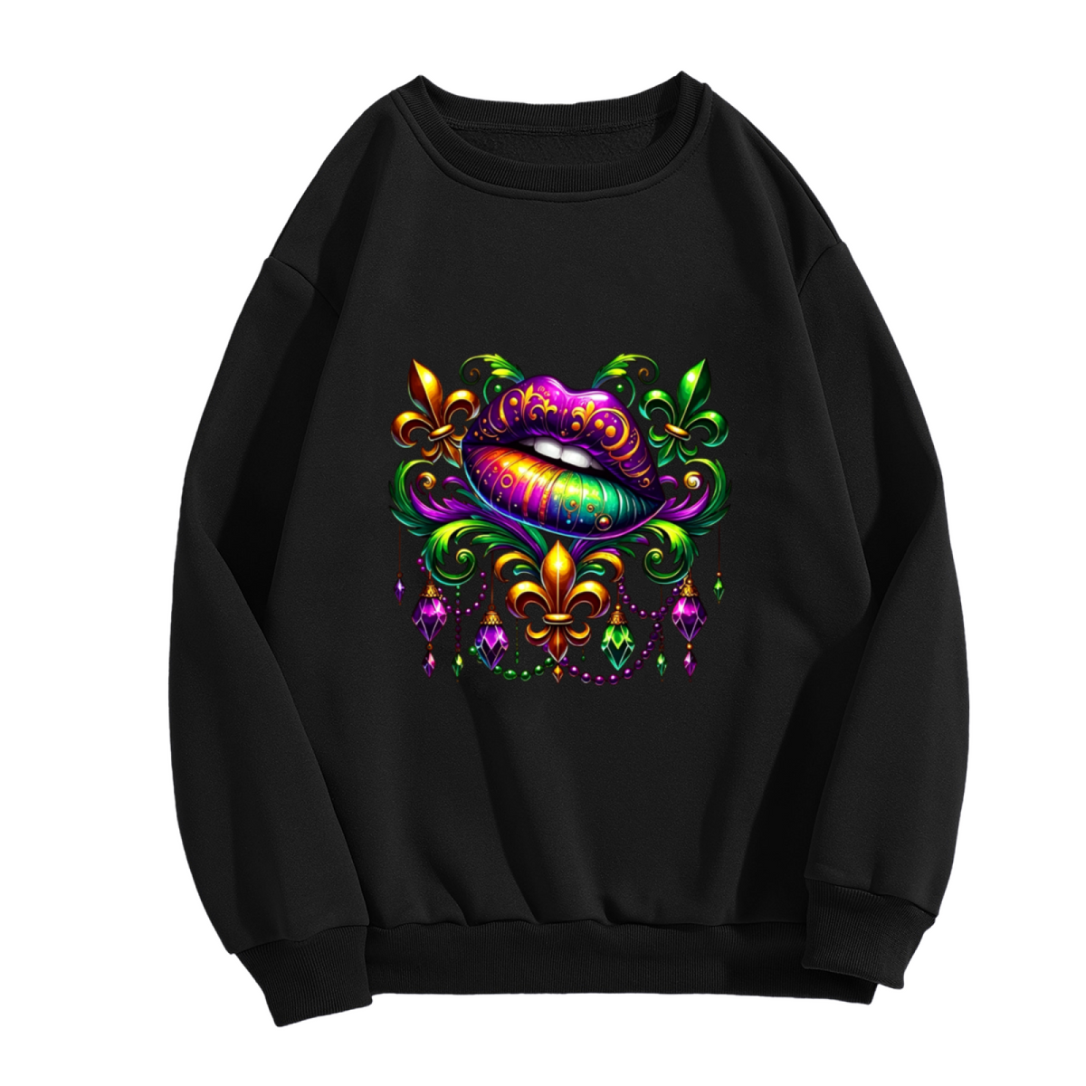 Vibrant Mardi Gras Lips Carnival Theme Crewneck Sweatshirt