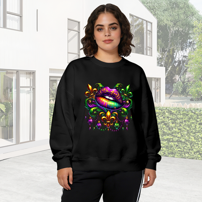 Vibrant Mardi Gras Lips Carnival Theme Crewneck Sweatshirt
