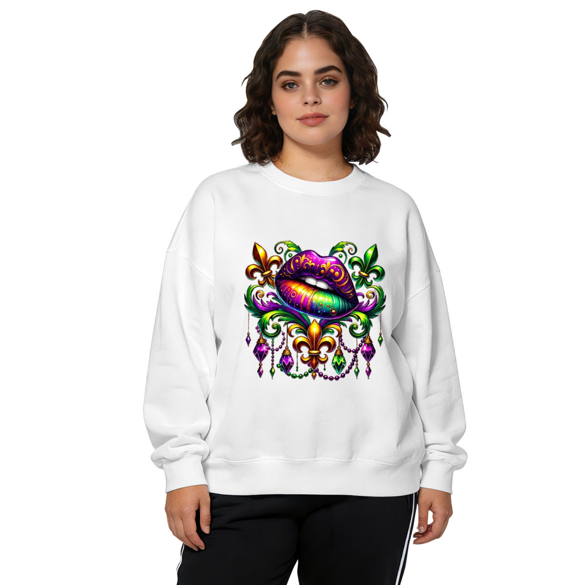 Vibrant Mardi Gras Lips Carnival Theme Crewneck Sweatshirt
