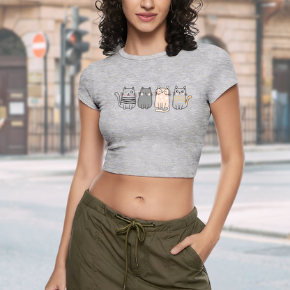 Four Lovely Cartoon Kittens Heather Grey Crop Top ¨C Soft Kawaii Daily Tee 5.