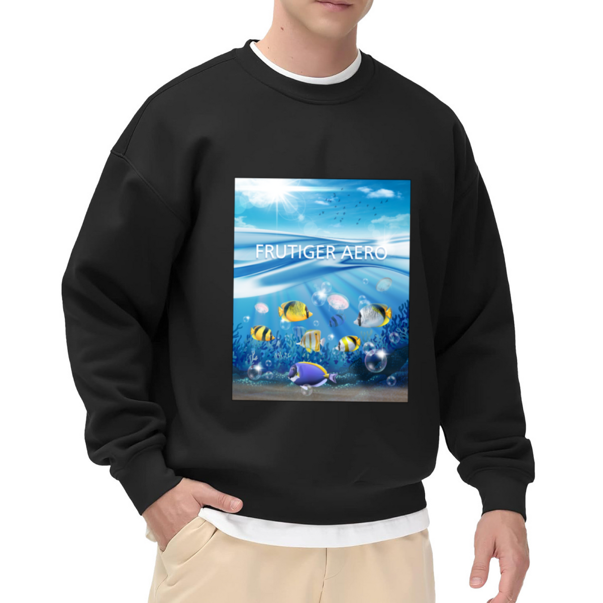 Frutiger Aero Ocean Tropical Fish Graphic Crewneck Sweatshirt