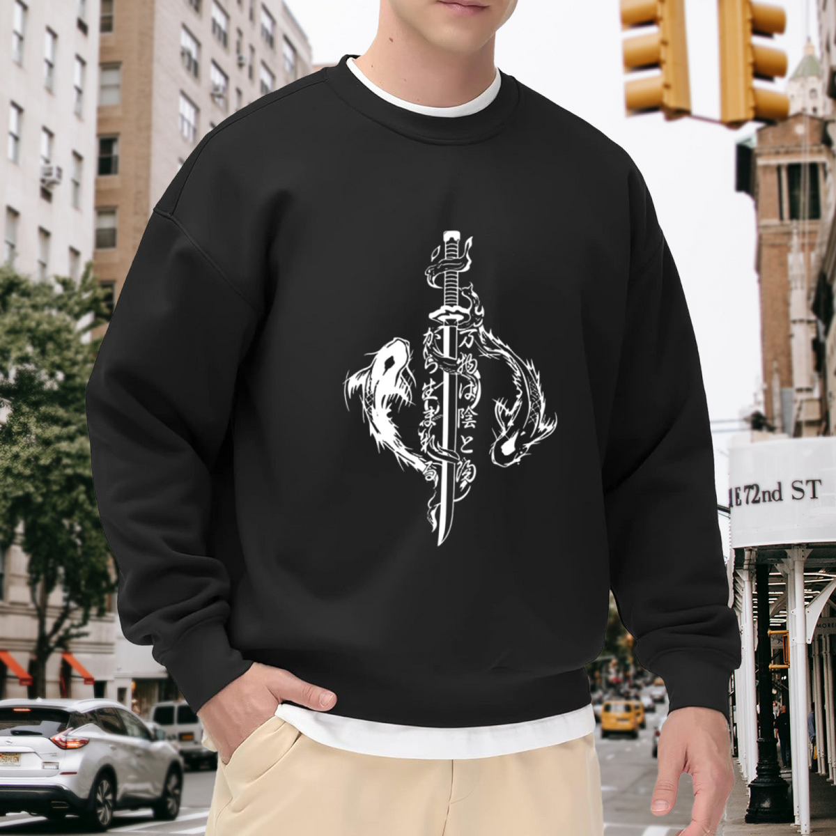 Japanese Koi Dragon Samurai Katana Tattoo Style Crewneck