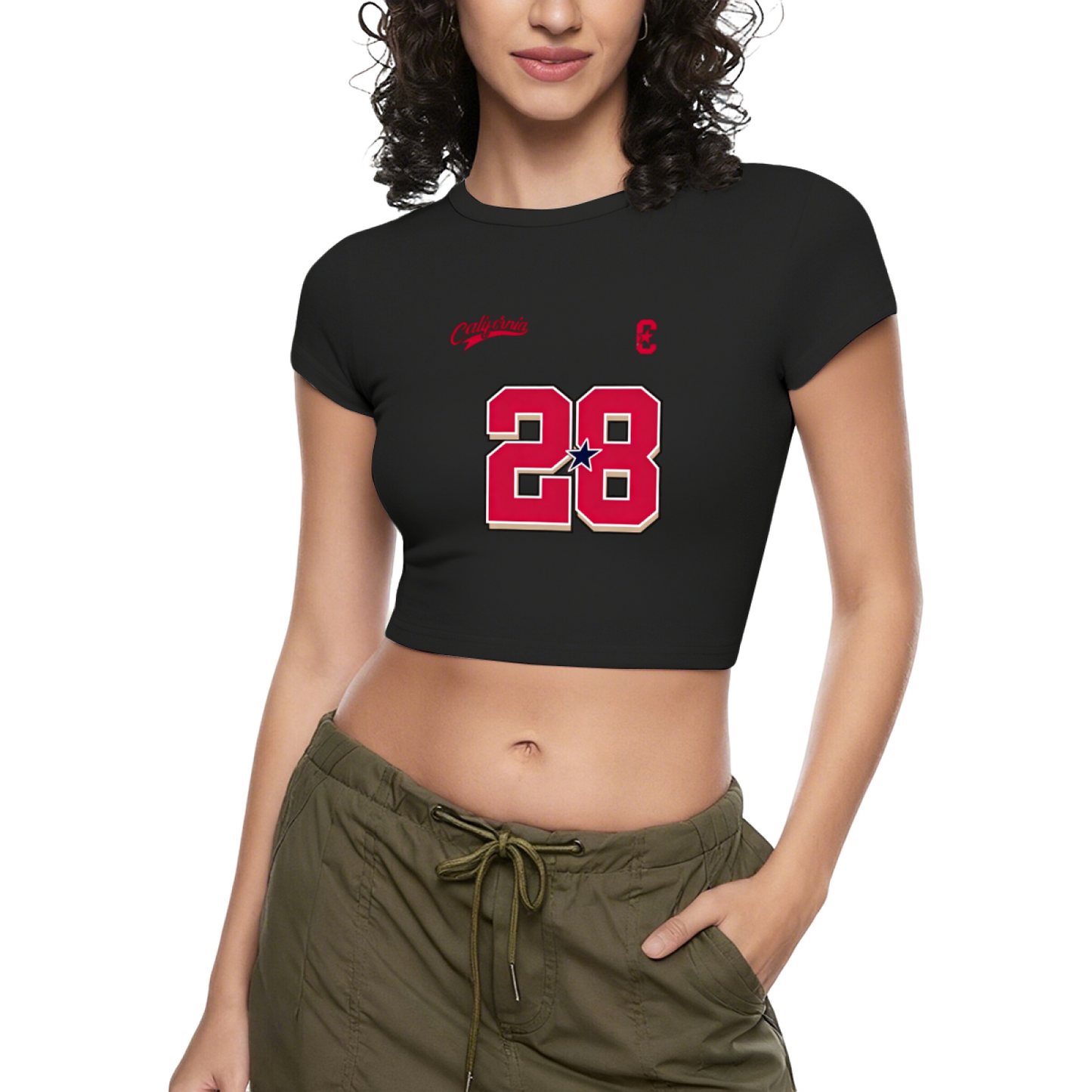 California 28 Vintage Sport Number White Crop Top ¨C Varsity Streetwear