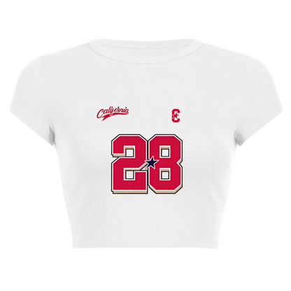 California 28 Vintage Sport Number White Crop Top ¨C Varsity Streetwear