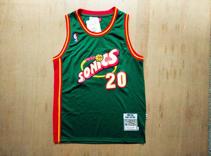 SuperSonics No. 20 Gloves Gary Payton Green 95-96 Classic Retro Premium Mesh Fan Edition Jersey