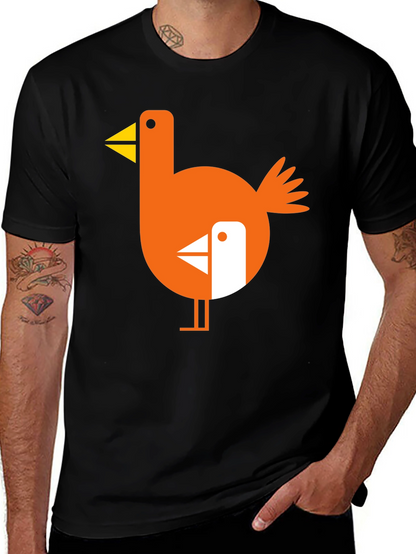 Abstract Bird Graphic Black T-Shirt