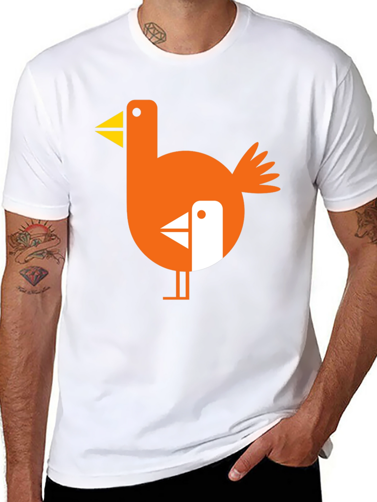 Abstract Bird Graphic Black T-Shirt