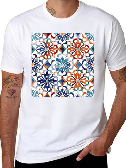 Floral Mosaic Print Black T-Shirt