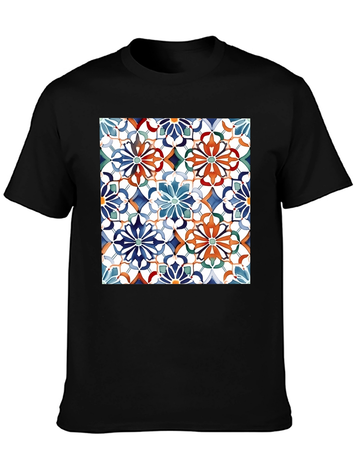 Floral Mosaic Print Black T-Shirt