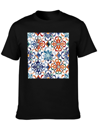 Floral Mosaic Print Black T-Shirt