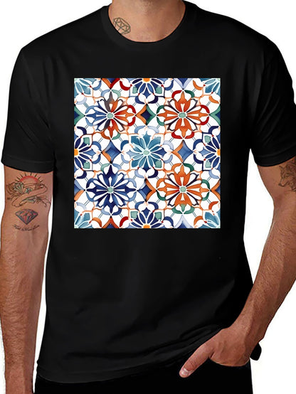 Floral Mosaic Print Black T-Shirt