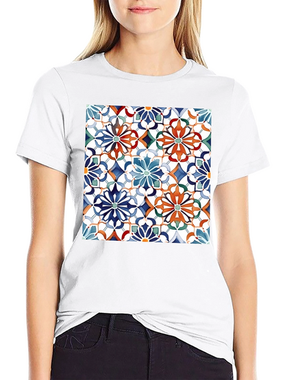 Floral Mosaic Print Black T-Shirt