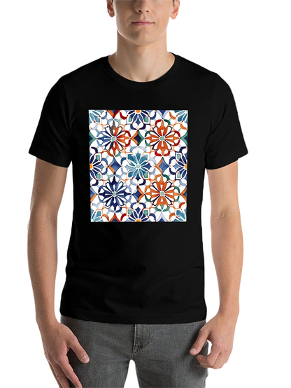 Floral Mosaic Print Black T-Shirt