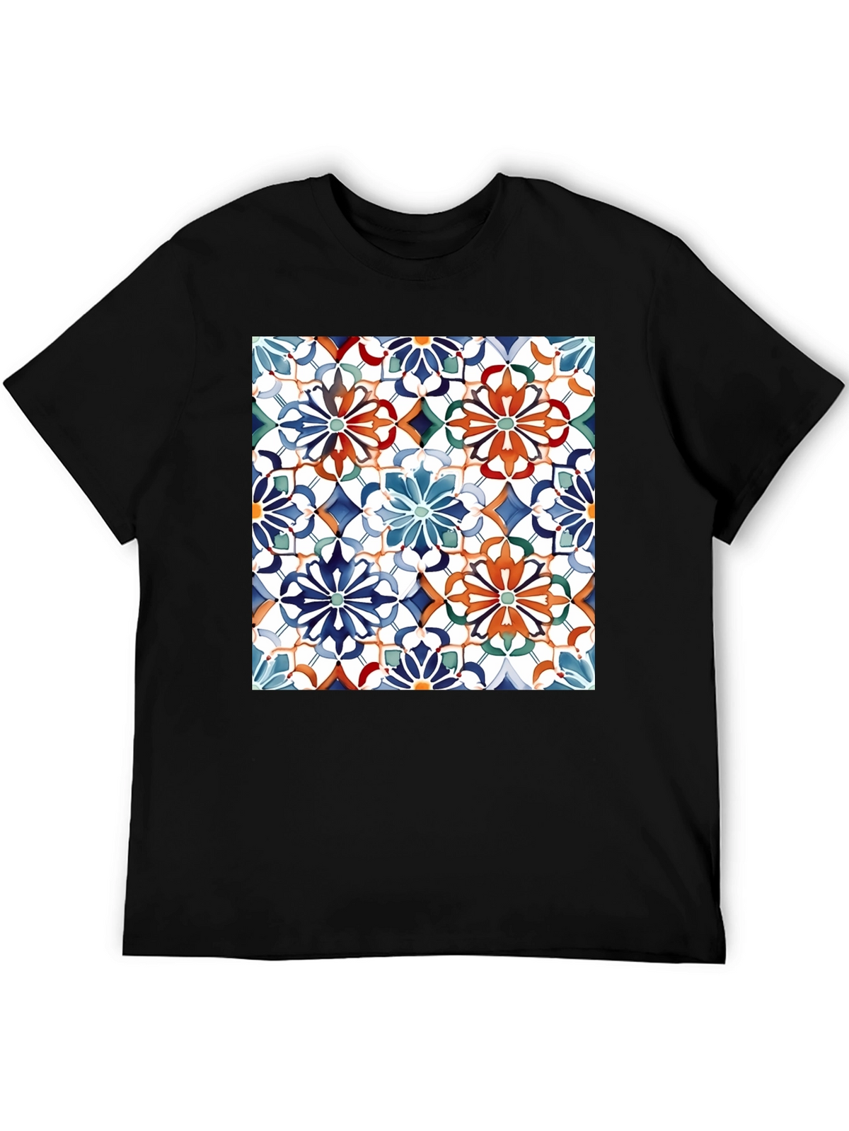 Floral Mosaic Print Black T-Shirt