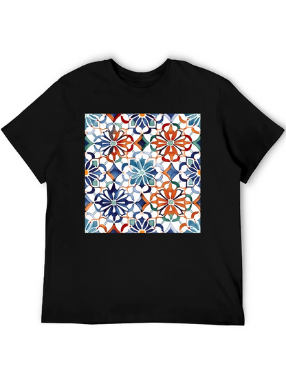 Floral Mosaic Print Black T-Shirt