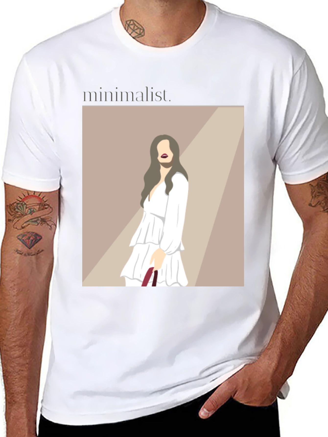 Minimalist Woman Illustration Black T-Shirt