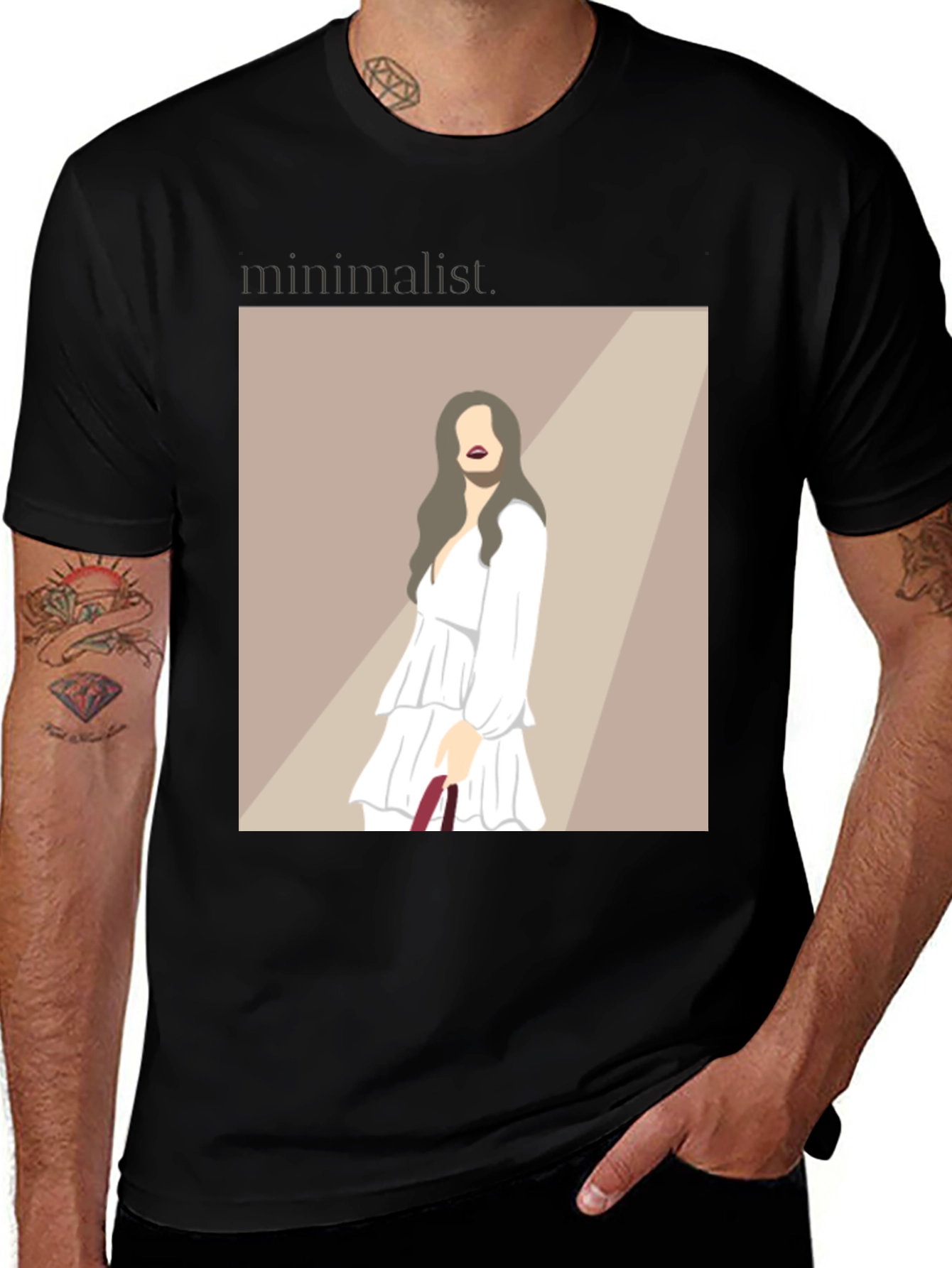 Minimalist Woman Illustration Black T-Shirt