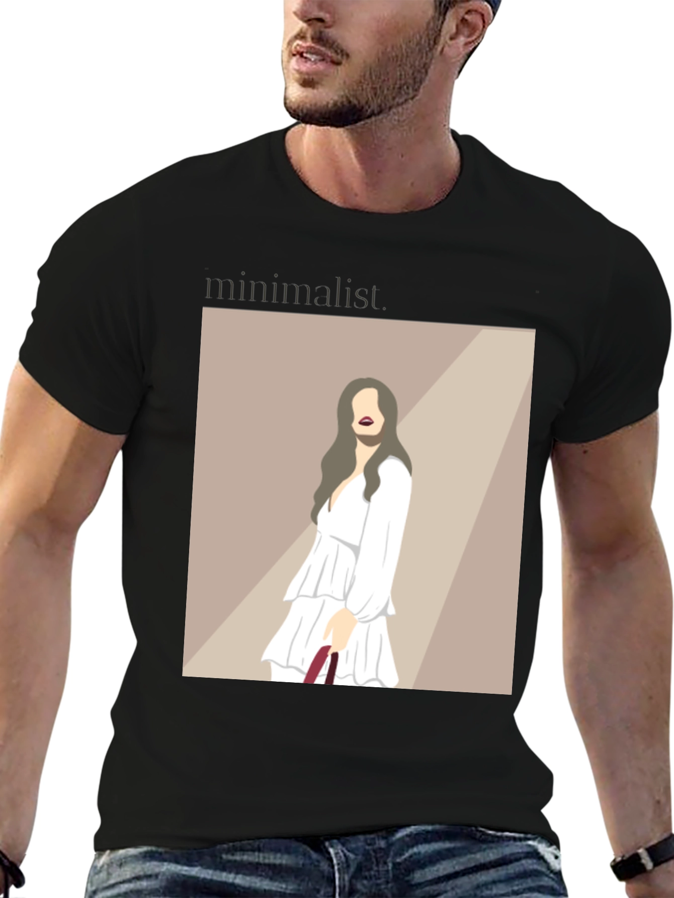 Minimalist Woman Illustration Black T-Shirt
