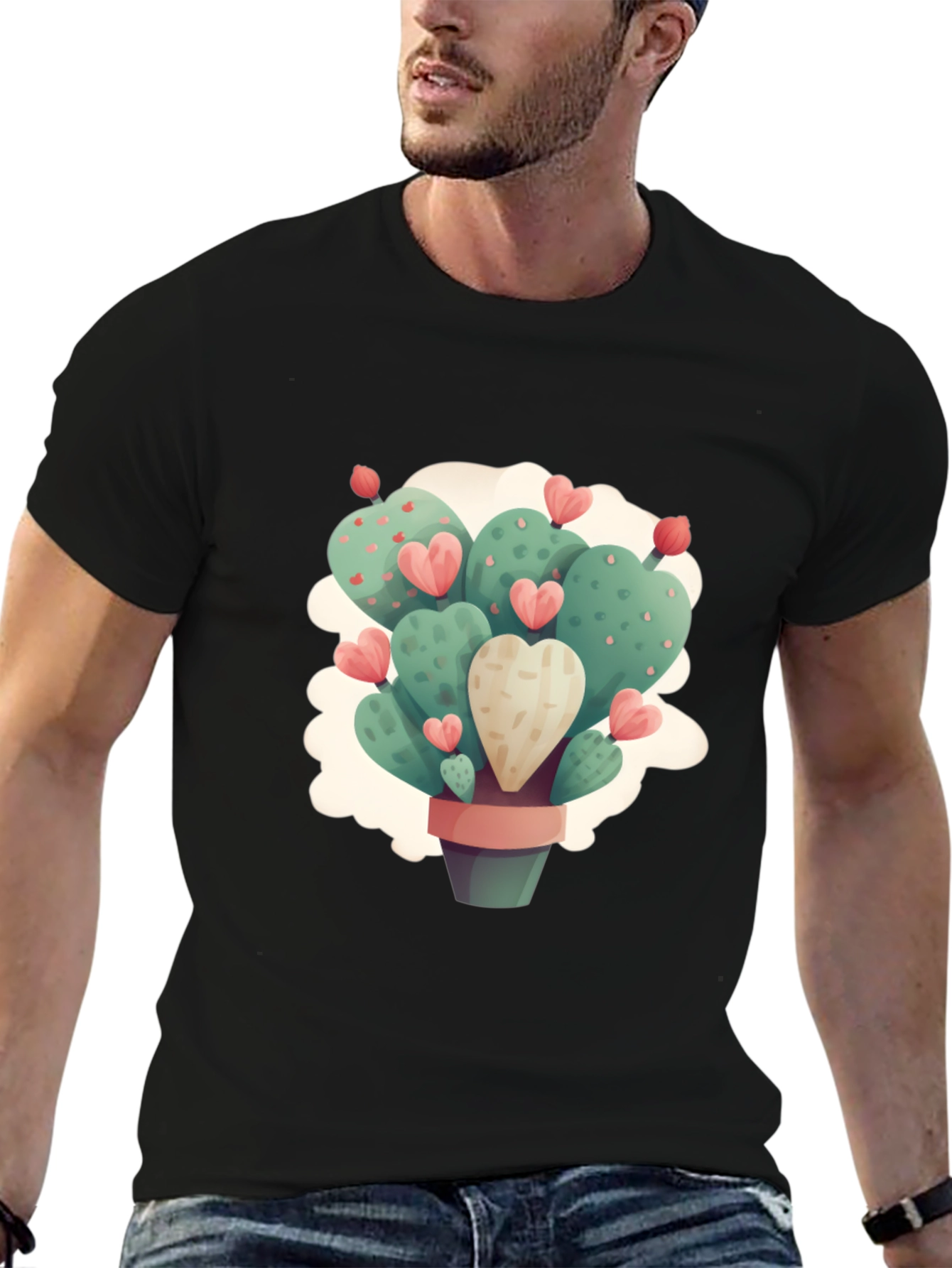 Heart Cactus Graphic Black T-Shirt