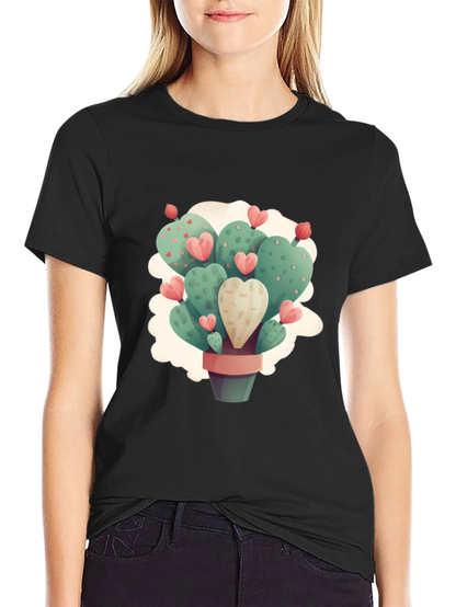 Heart Cactus Graphic Black T-Shirt