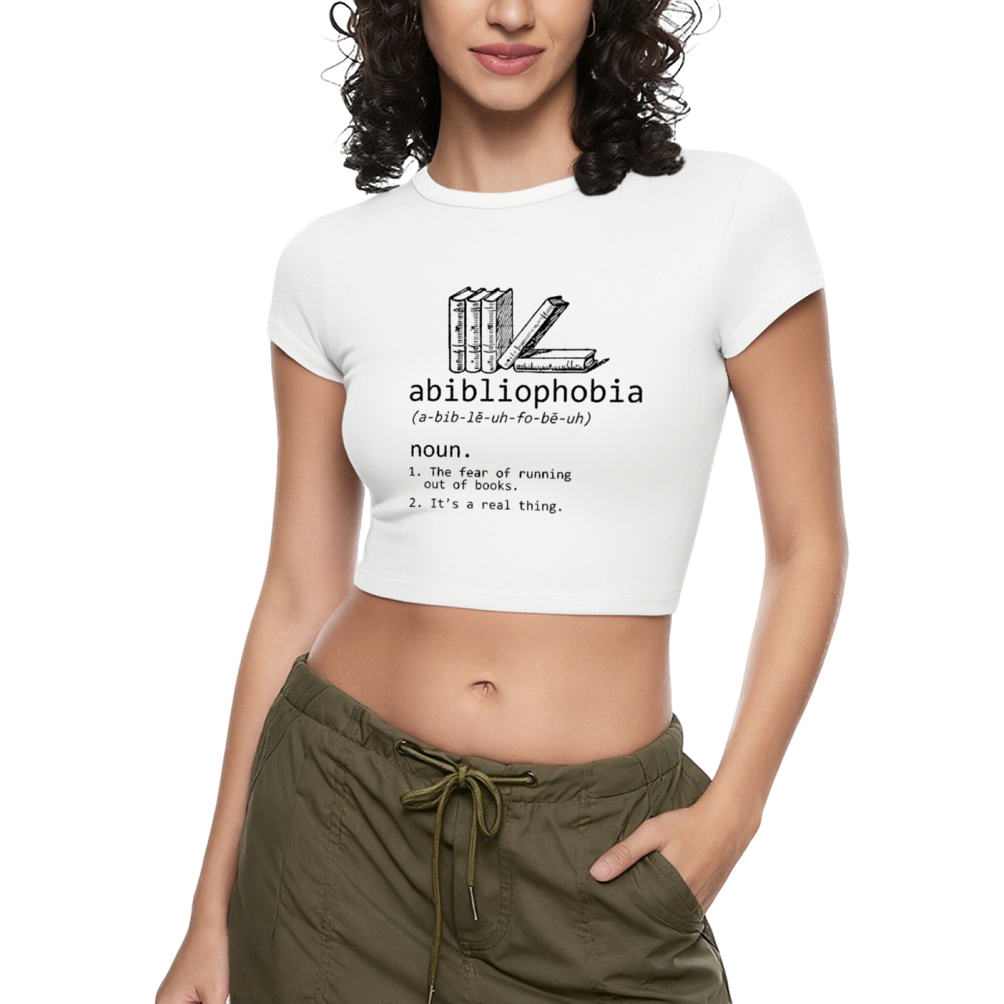 Abibliophobia Book Lover Funny Dictionary Grey Crop Top
