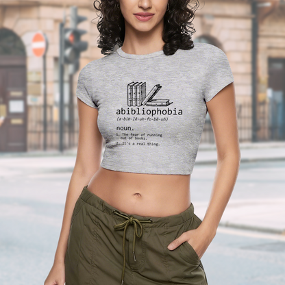 Abibliophobia Book Lover Funny Dictionary Grey Crop Top