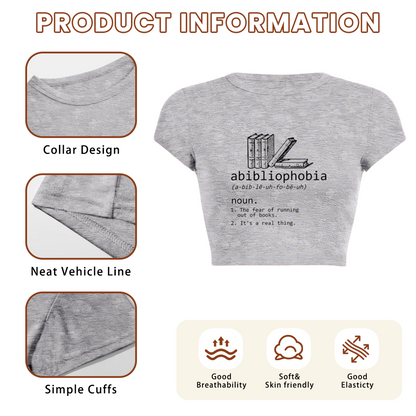 Abibliophobia Book Lover Funny Dictionary Grey Crop Top