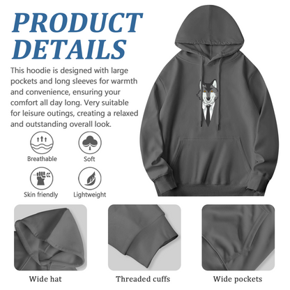 Sharp Suit Wolf Gentleman Graphic Grey Hoodie, Men Cool Soft Daily Hoodie
