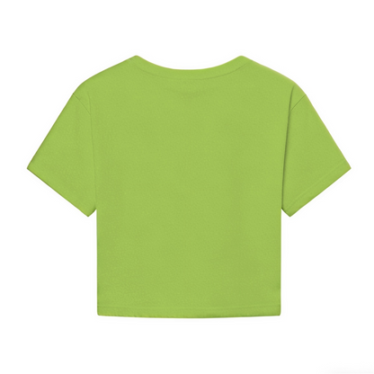 Four Cute Striped Kittens Lime Green Crop Top ¨C Kawaii Cat Mom Daily Casual Cropped Shirt