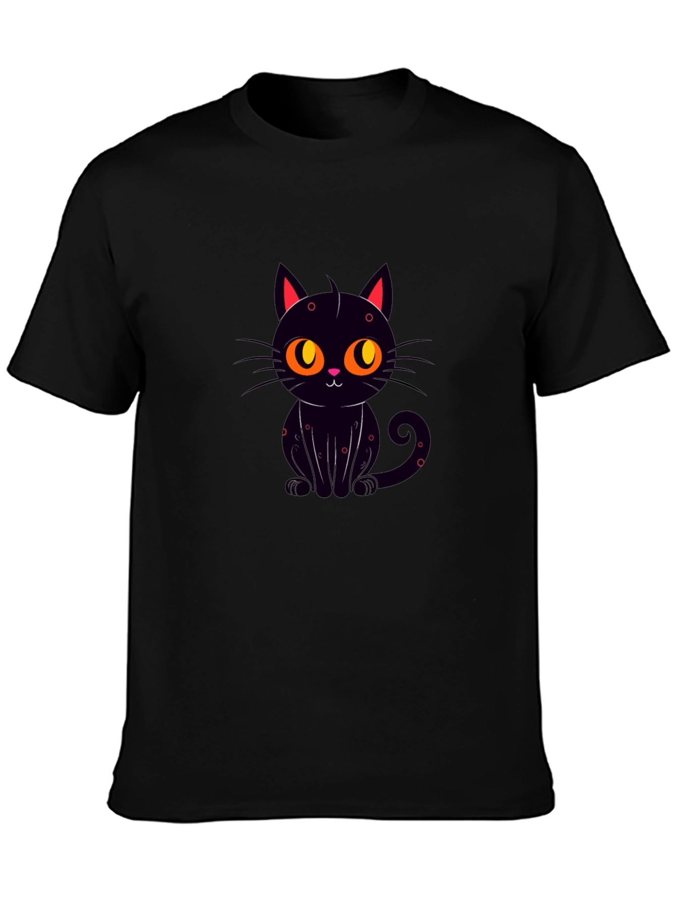 Black Cat Graphic Tee - Cute Cartoon Design