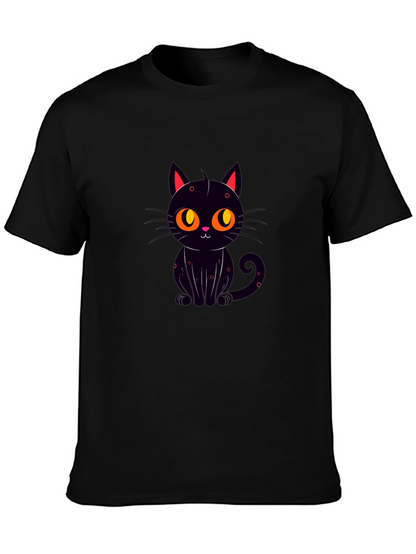 Black Cat Graphic Tee - Cute Cartoon Design
