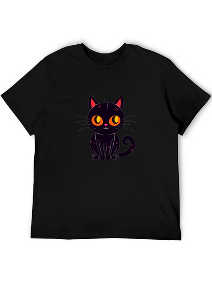 Black Cat Graphic Tee - Cute Cartoon Design