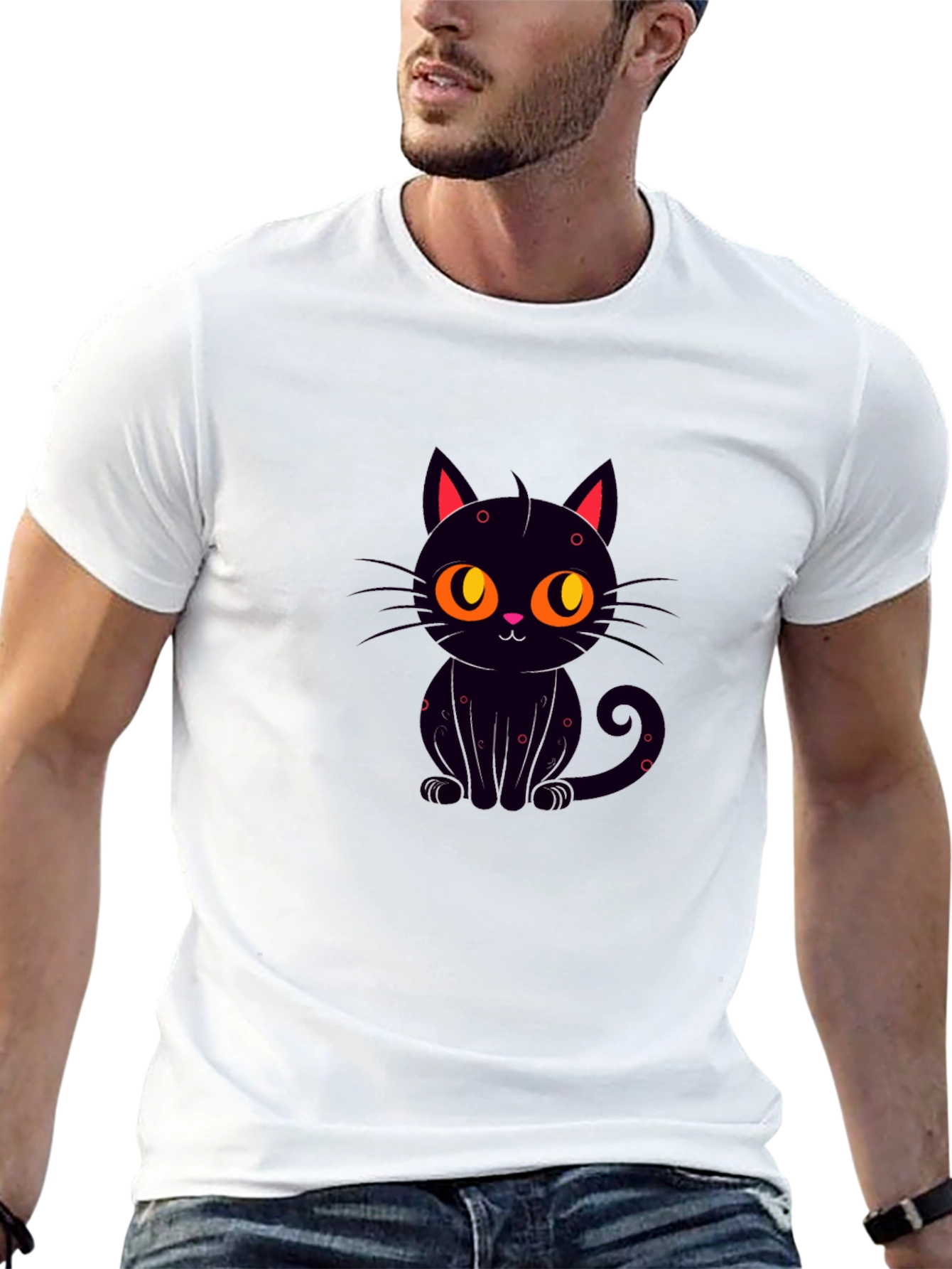 Black Cat Graphic Tee - Cute Cartoon Design