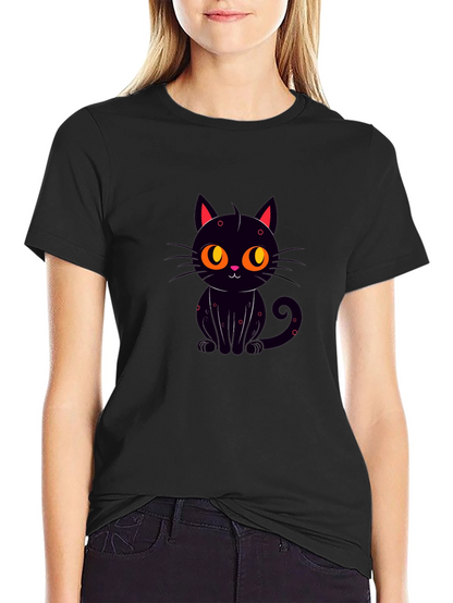 Black Cat Graphic Tee - Cute Cartoon Design