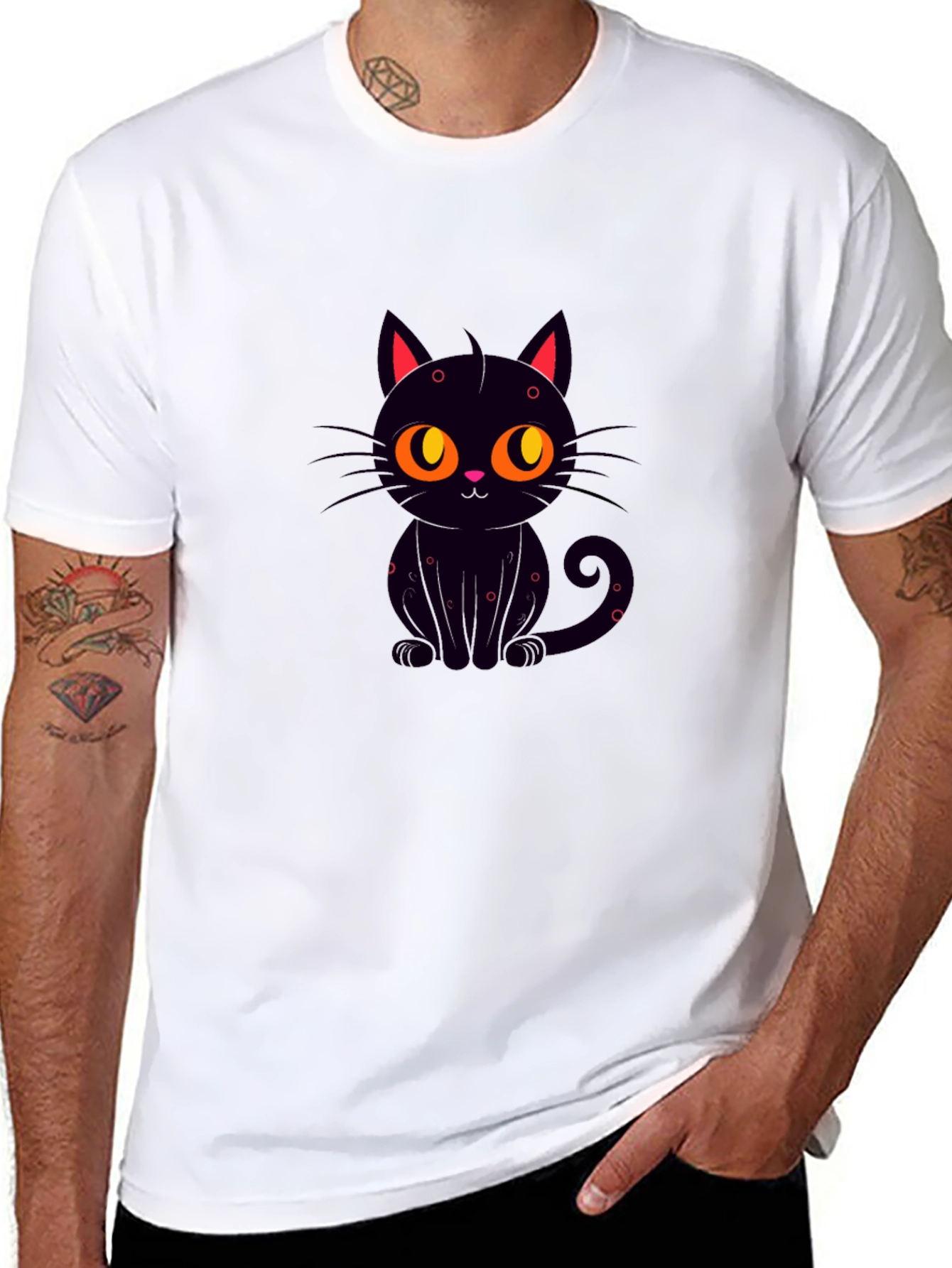 Black Cat Graphic Tee - Cute Cartoon Design
