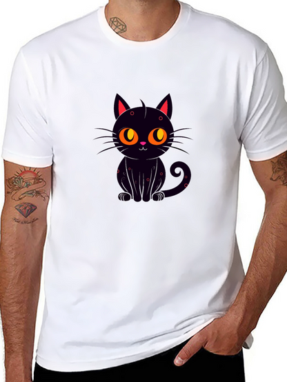 Black Cat Graphic Tee - Cute Cartoon Design