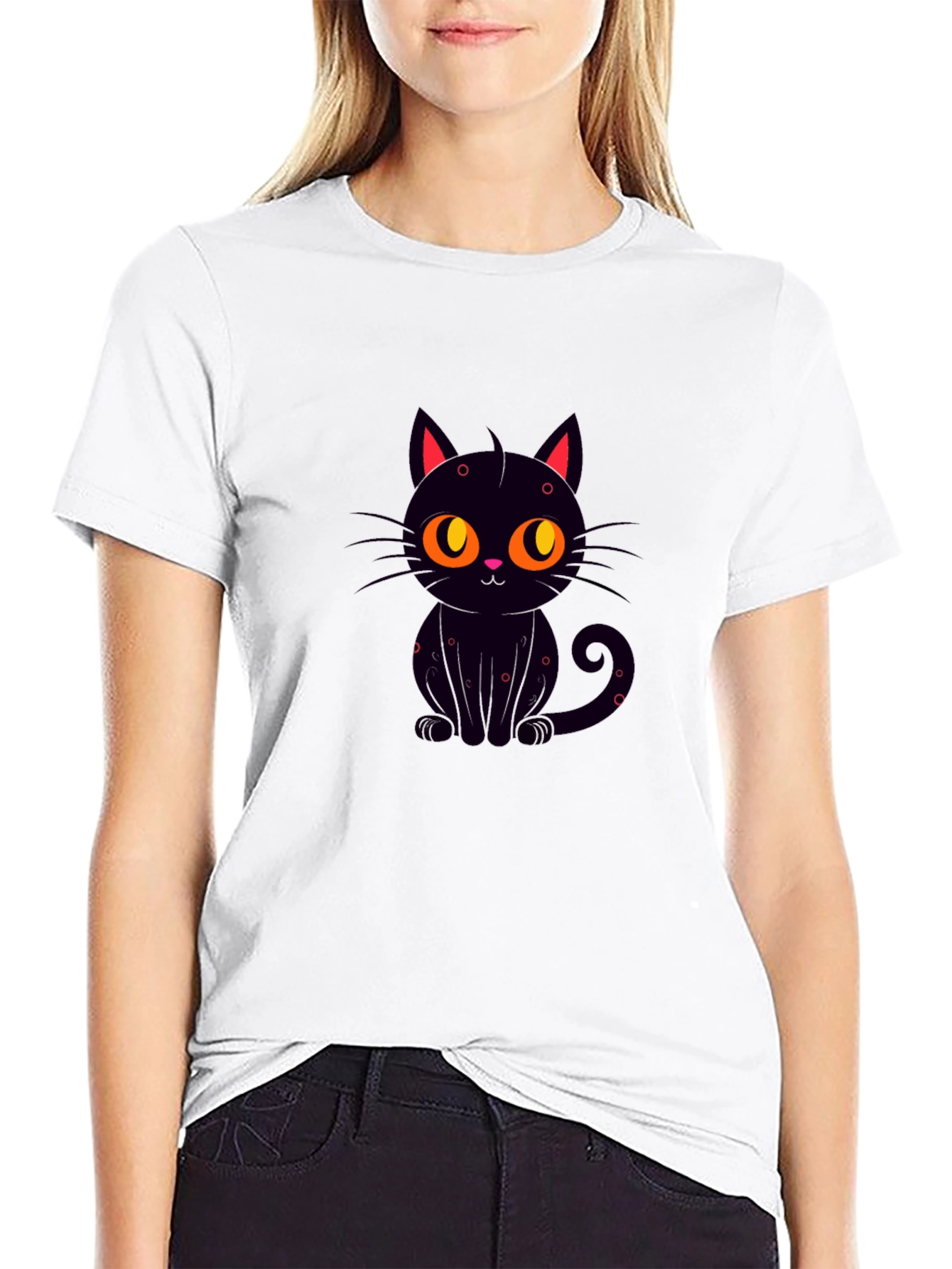 Black Cat Graphic Tee - Cute Cartoon Design