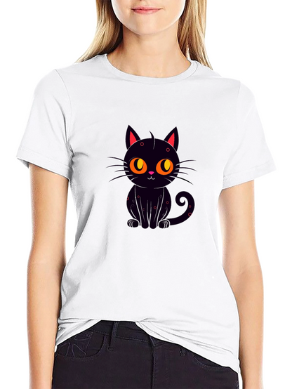 Black Cat Graphic Tee - Cute Cartoon Design