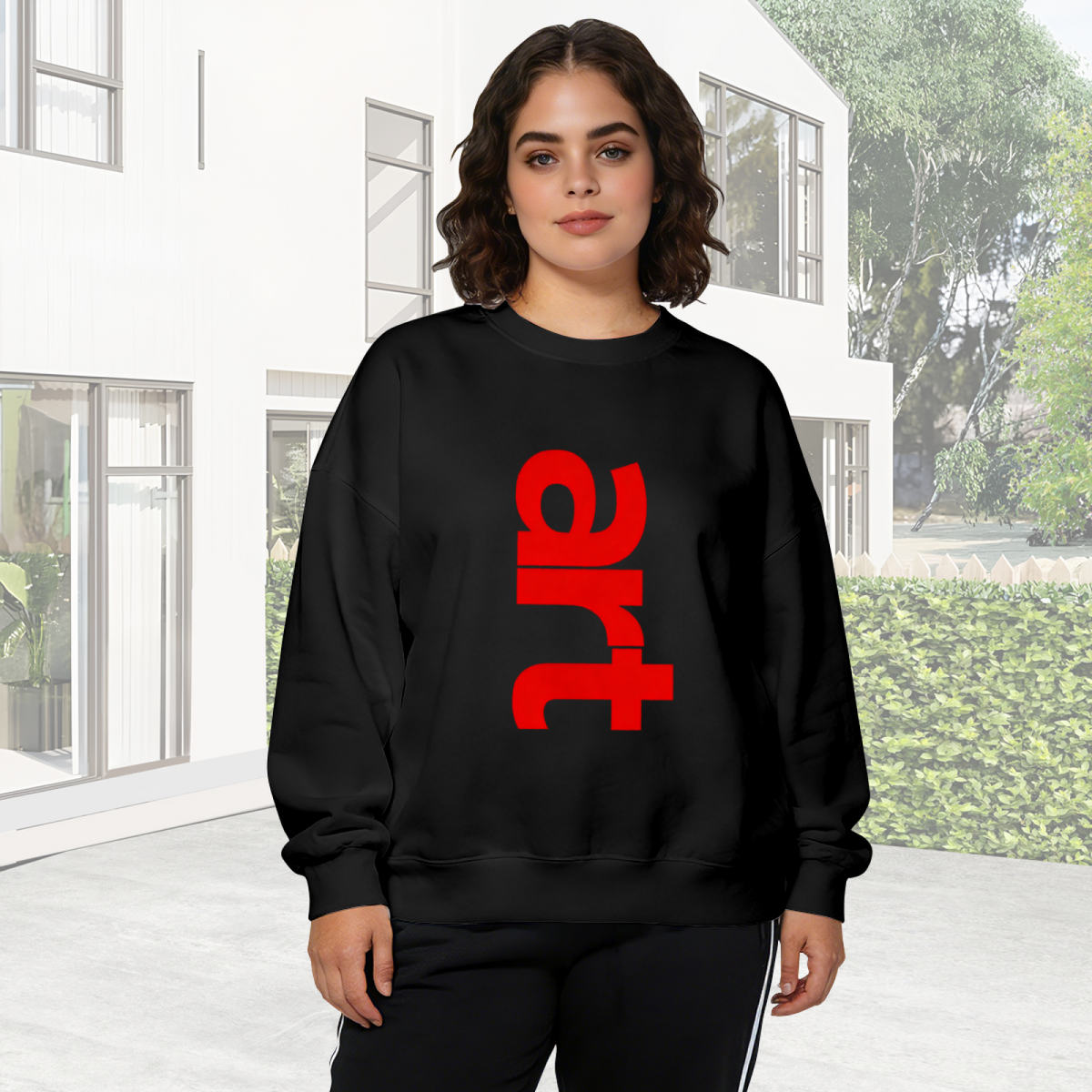 Bold Red ART Letter Street?Style Crewneck Sweatshirt